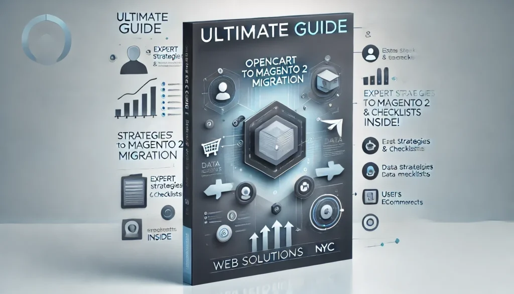 Visual representation of a seamless OpenCart to Magento 2 migration process with modern data flow, eCommerce, and user icons. A sleek tech-themed gradient background symbolizes efficient data transfer, advanced platform features, and scalable solutions for successful eCommerce migration