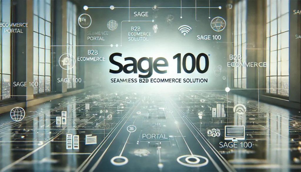 Modern landscape-oriented image featuring the words 'Sage 100,' representing a seamless B2B eCommerce portal solution with Sage 100. Clean and professional design with subtle hints of digital connectivity, optimized for businesses looking to integrate ERP and streamline operations efficiently