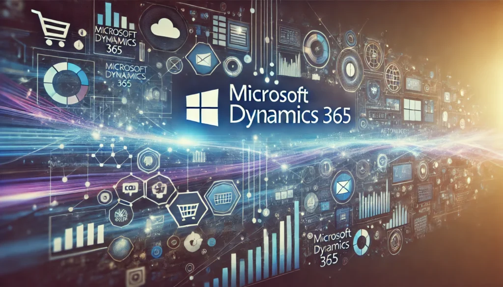 Professional landscape image symbolizing Microsoft Dynamics 365 ecommerce consulting with abstract digital lines, data streams, and subtle ecommerce elements like shopping carts and inventory icons, representing seamless integration, automation, and business growth